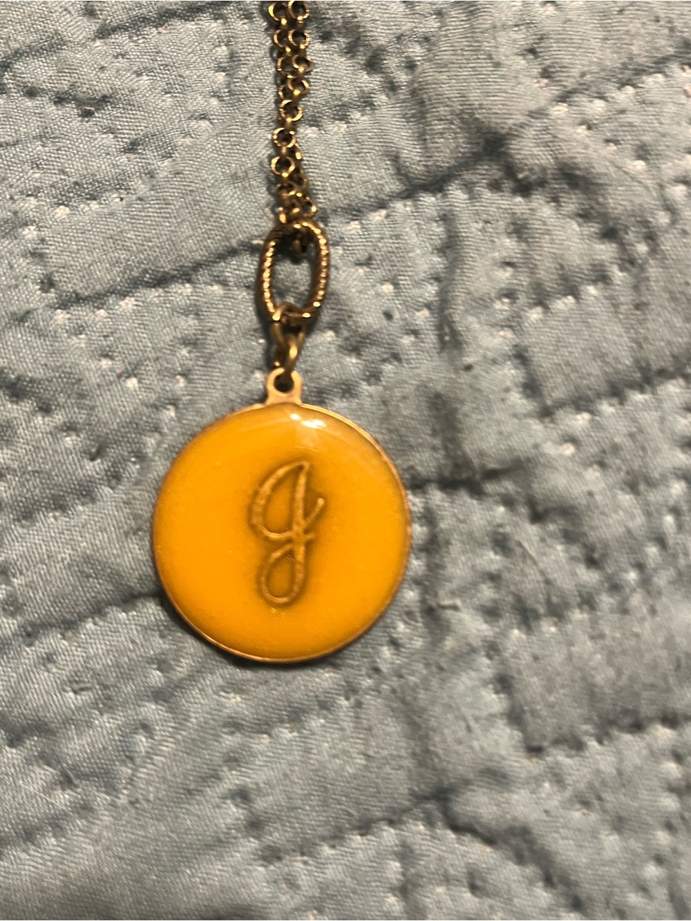 Gold Initial 'J' Yellow Enamel Pendant Necklace - Women Jewelry 30”